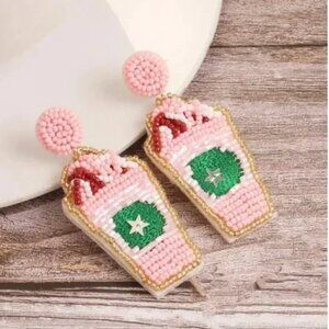 ⭐️❤️❤️ FREE Coffee Beaded Shimmer Hipster Pearl Faux Star Drop Chic Earrings